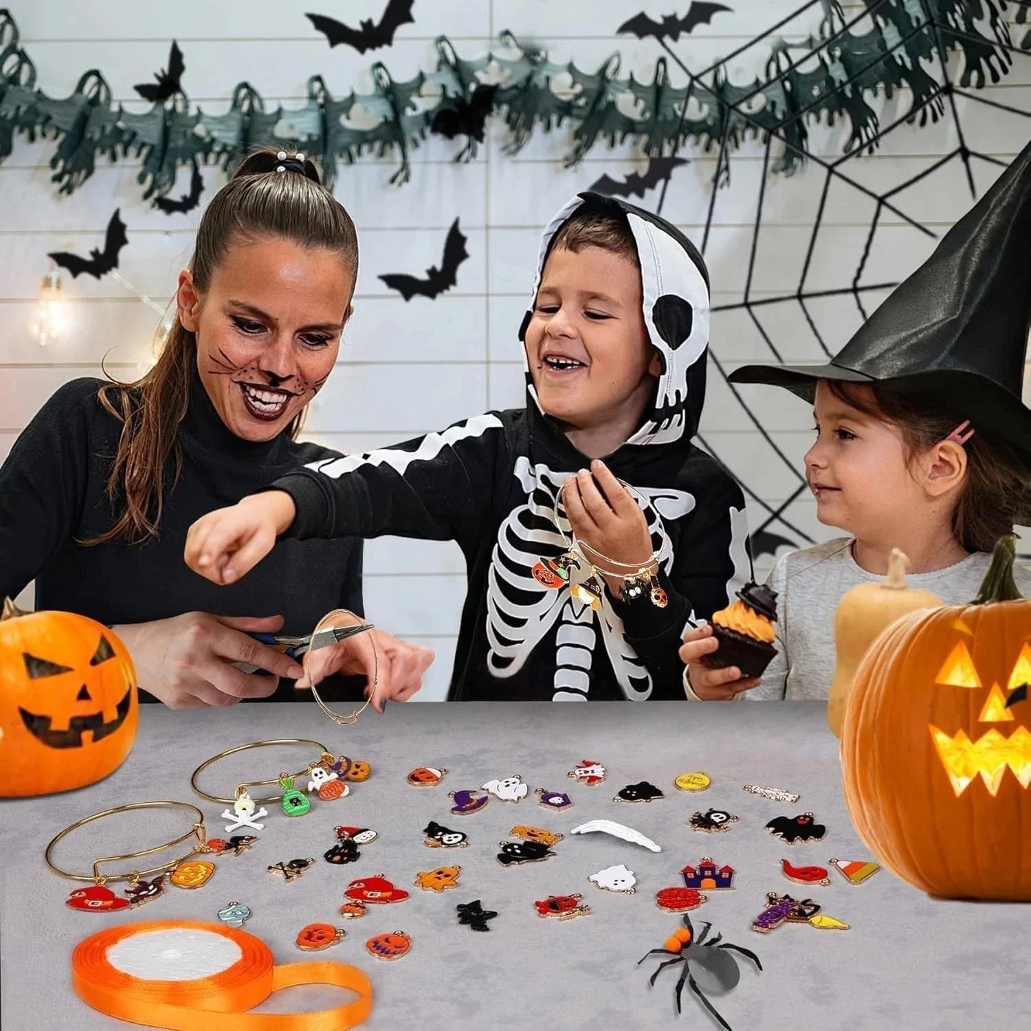 Halloween Charms Anhänger Gold Emaille Schmuckanhänger DIY Basteln Schmuck Deko