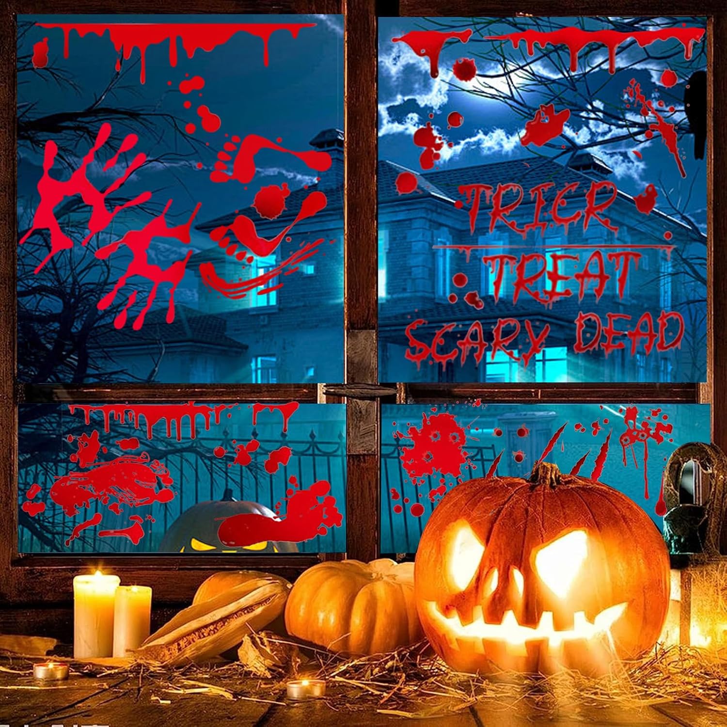 Halloween Fensterbilder 95 Stück Blut Aufkleber Deko Sticker Horror Party