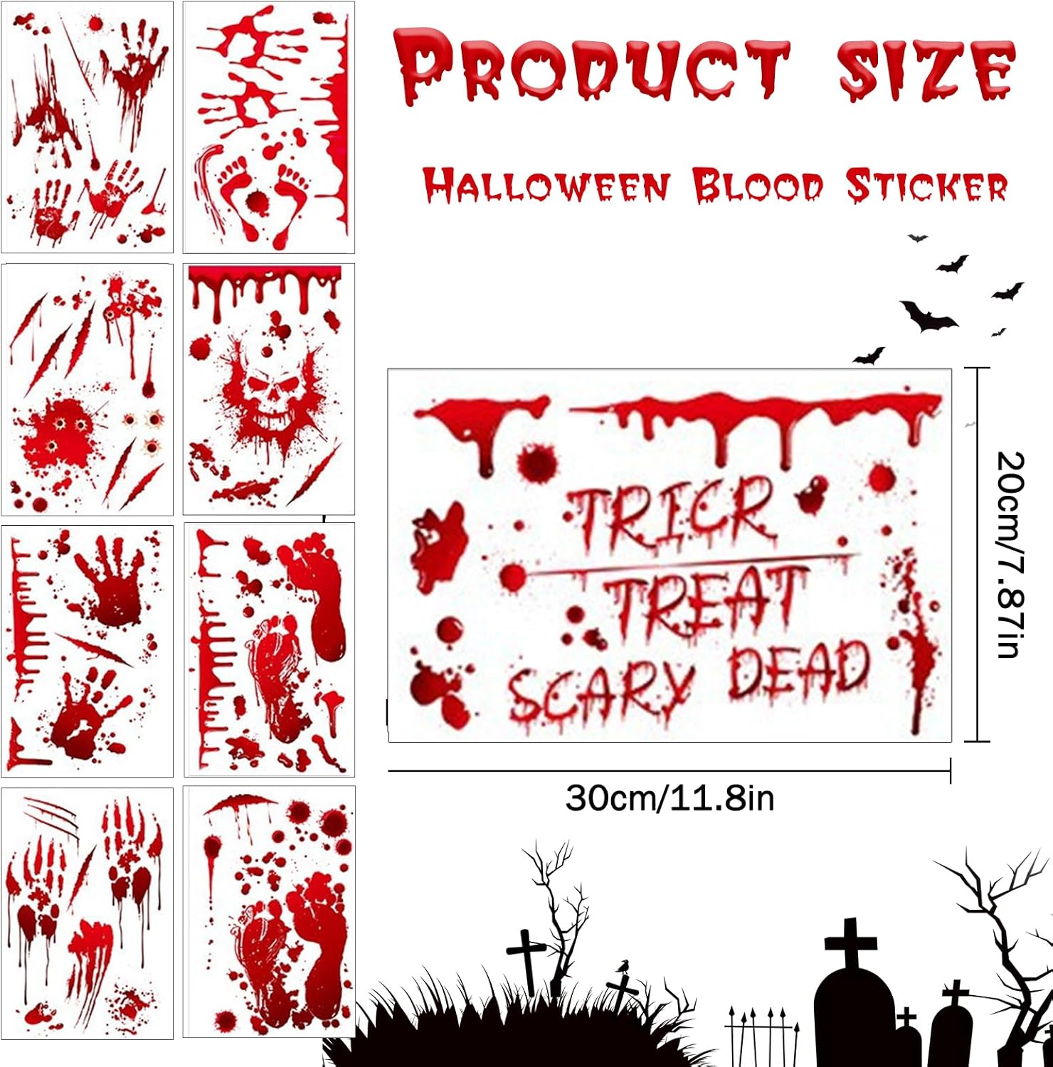 Halloween Fensterbilder 95 Stück Blut Aufkleber Deko Sticker Horror Party