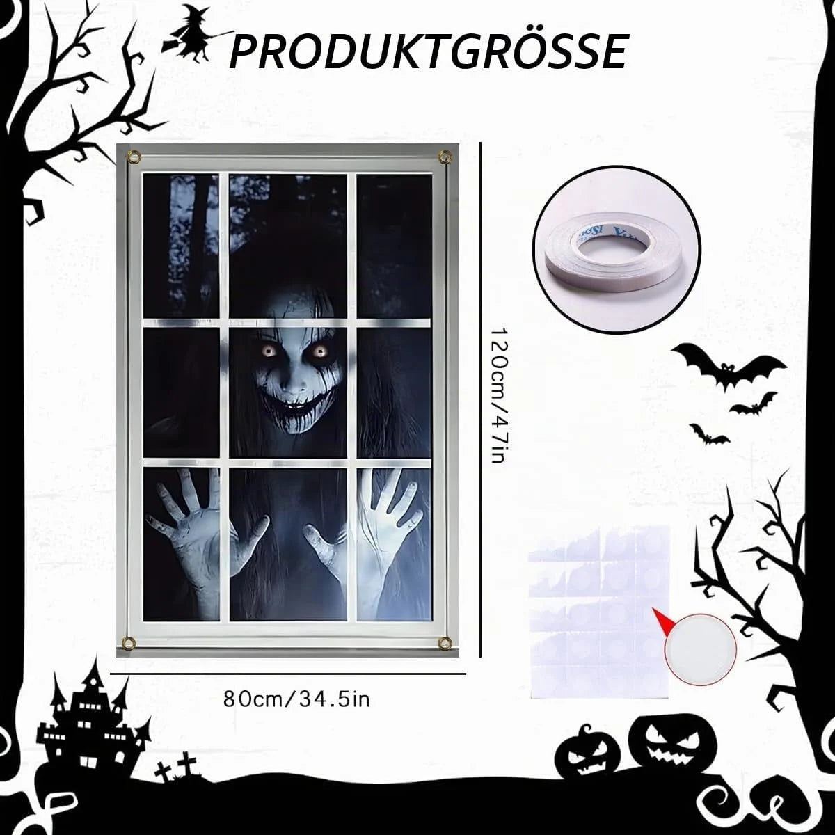 Halloween Fensterdeko 80x120cm Horror Fensterbild Gruseldeko Türdeko Party Deko