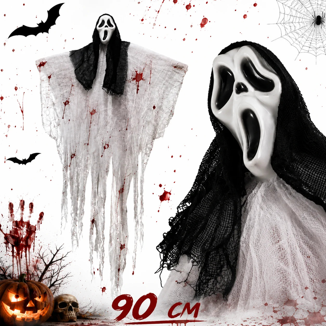 Halloween Geist Deko 90cm Hängend Gruselgespenst Horror Maske Party Dekoration