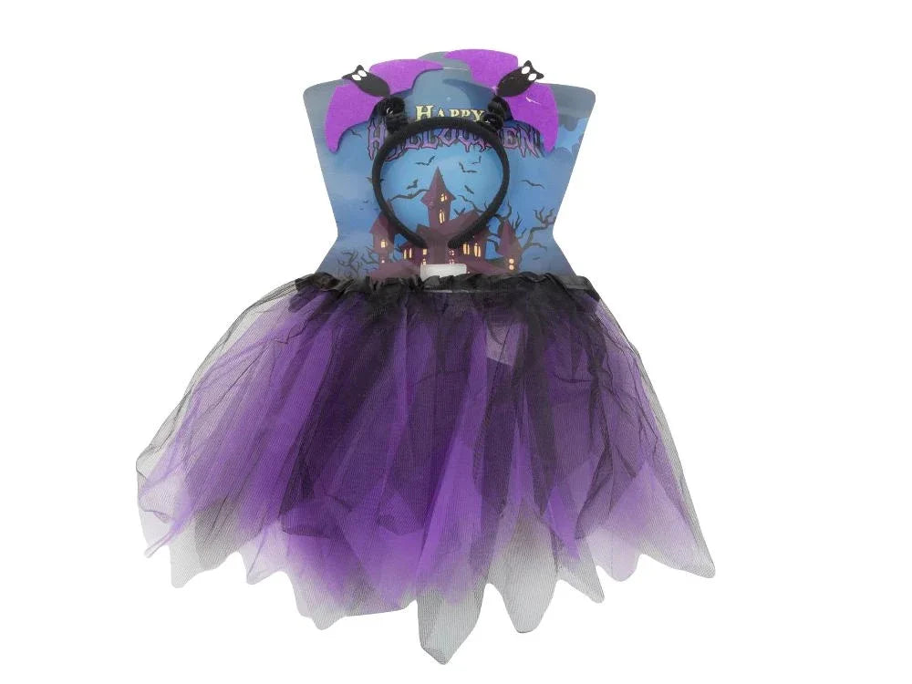 Halloween Kostüm Mädchen 🎃 Fledermaus Rock mit Stirnband Schwarz Lila 👻