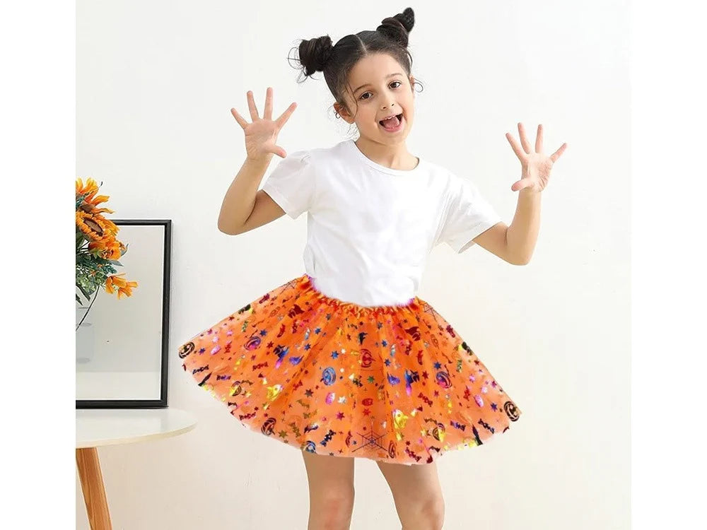 Halloween Kostüm Mädchen 🎃 Tutu Rock mit Kürbis Stirnband Schleife Glitzer 👻