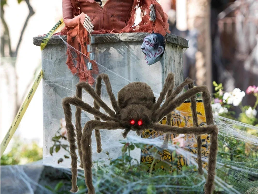 Halloween Spinne XXL 50cm Schwarz Haarig Bewegliche Beine Gruseldeko Horror Deko