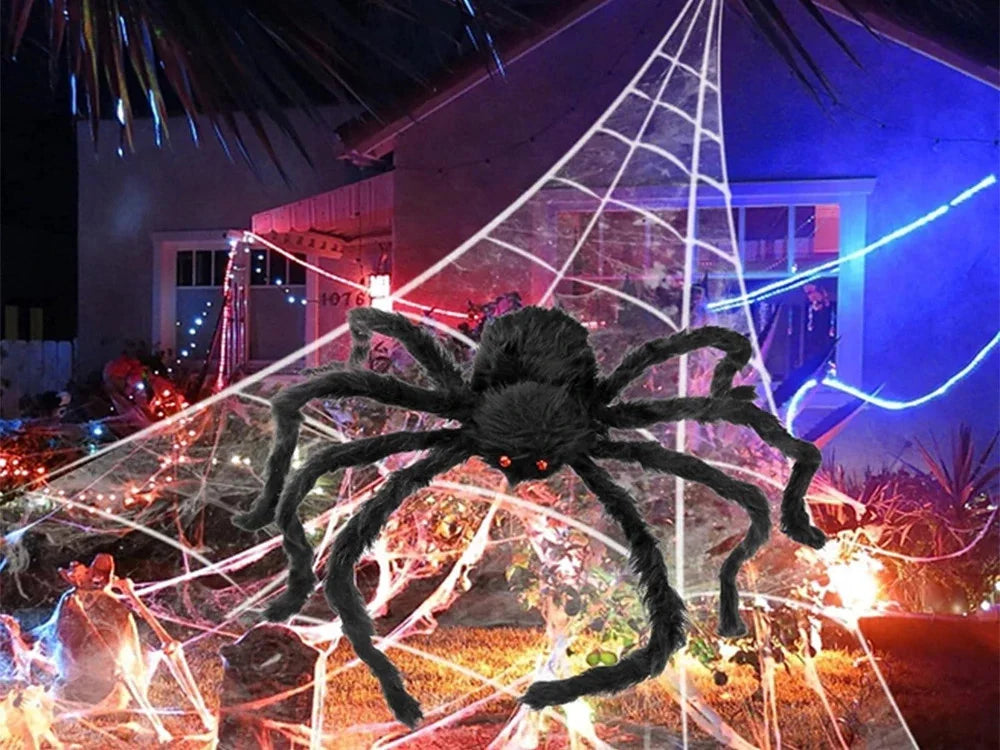 Halloween Spinne XXL 50cm Schwarz Haarig Bewegliche Beine Gruseldeko Horror Deko