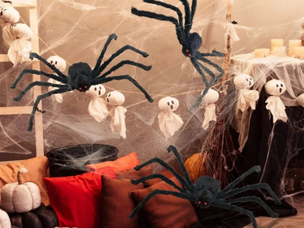 Halloween Spinne XXL 50cm Schwarz Haarig Bewegliche Beine Gruseldeko Horror Deko