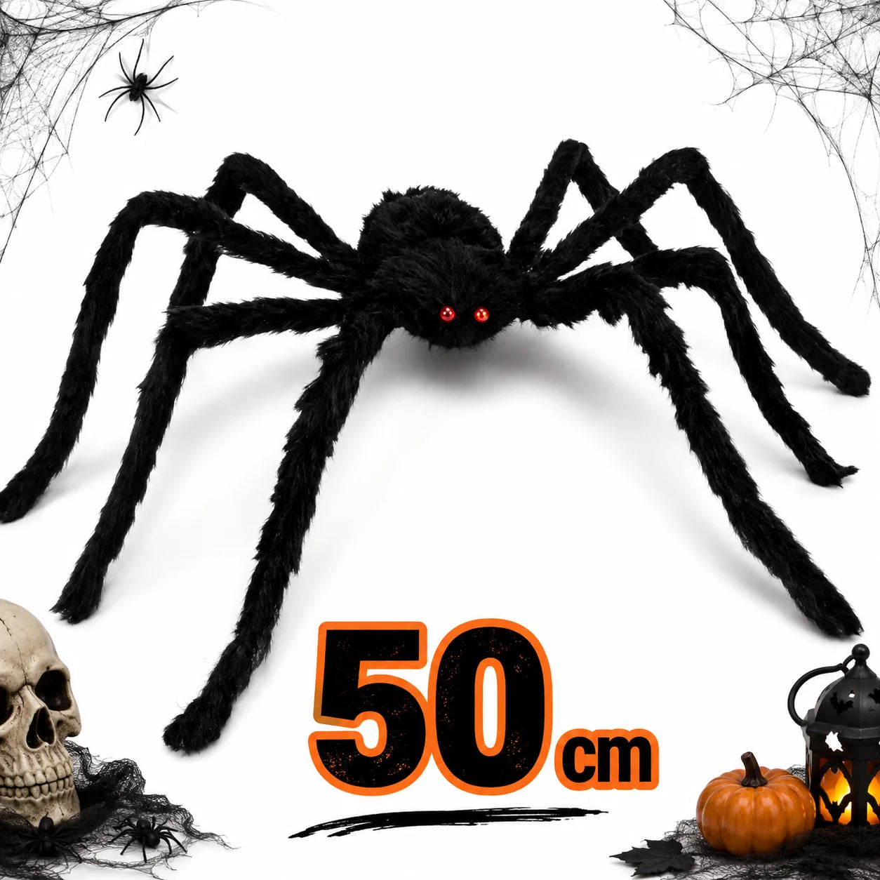 Halloween Spinne XXL 50cm Schwarz Haarig Bewegliche Beine Gruseldeko Horror Deko