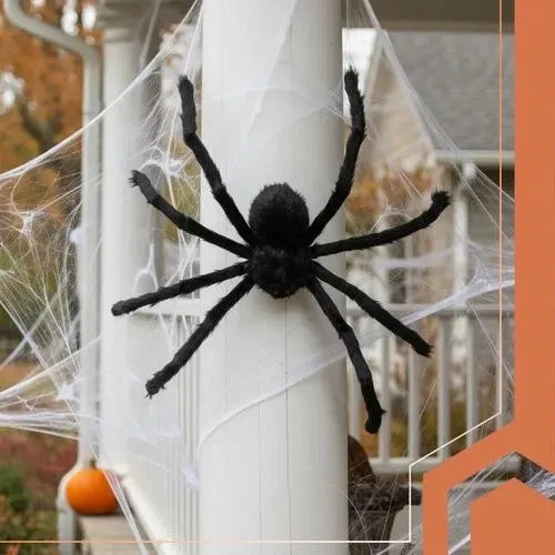 Halloween Spinne XXL 50cm Schwarz Haarig Bewegliche Beine Gruseldeko Horror Deko