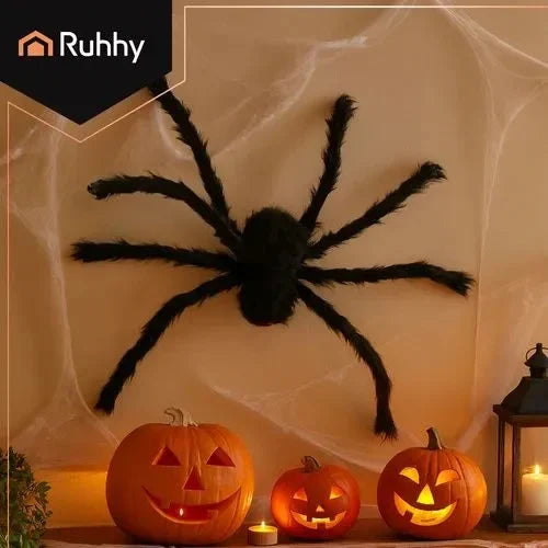 Halloween Spinne XXL 50cm Schwarz Haarig Bewegliche Beine Gruseldeko Horror Deko