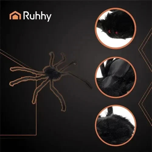 Halloween Spinne XXL 50cm Schwarz Haarig Bewegliche Beine Gruseldeko Horror Deko