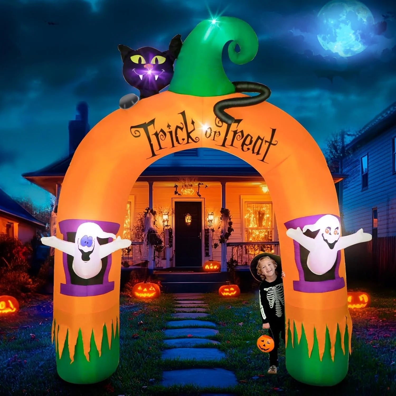 Halloween Torbogen Aufblasbar mit LEDs 305cm Deko Outdoor Schwarze Katze