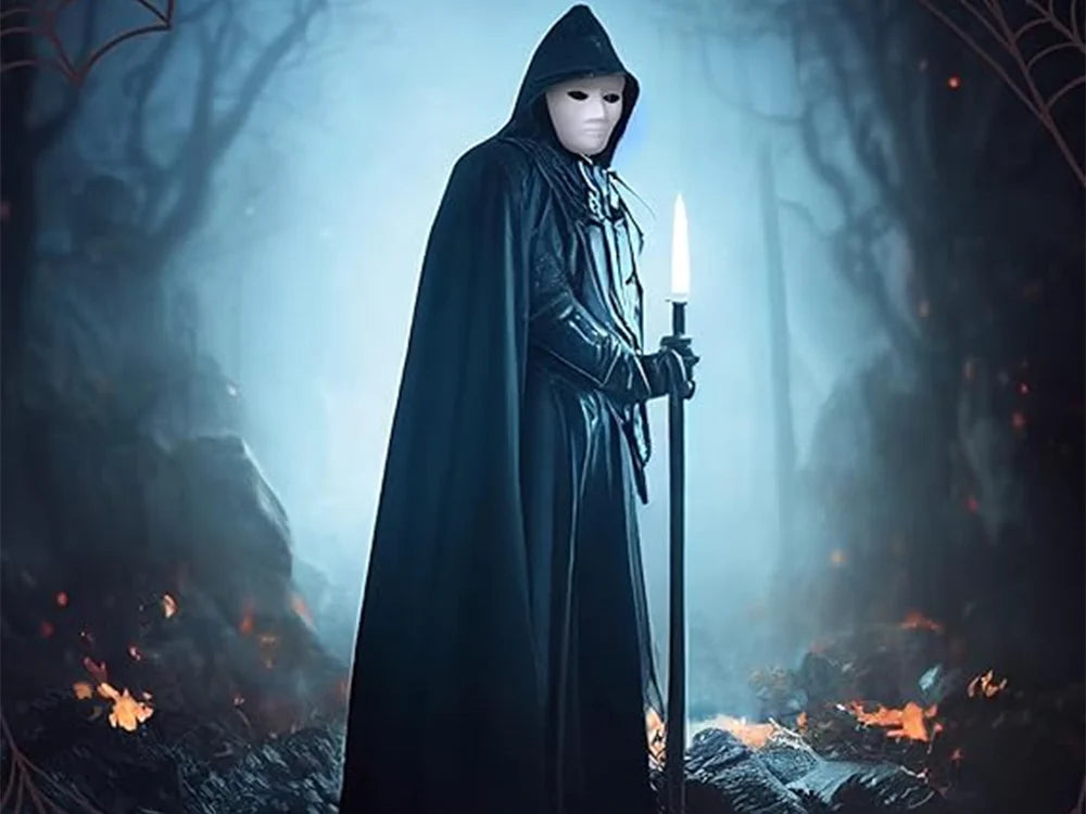 Halloween Umhang Schwarz mit Kapuze 120cm Cape Kostüm Vampir Hexe Verkleidung