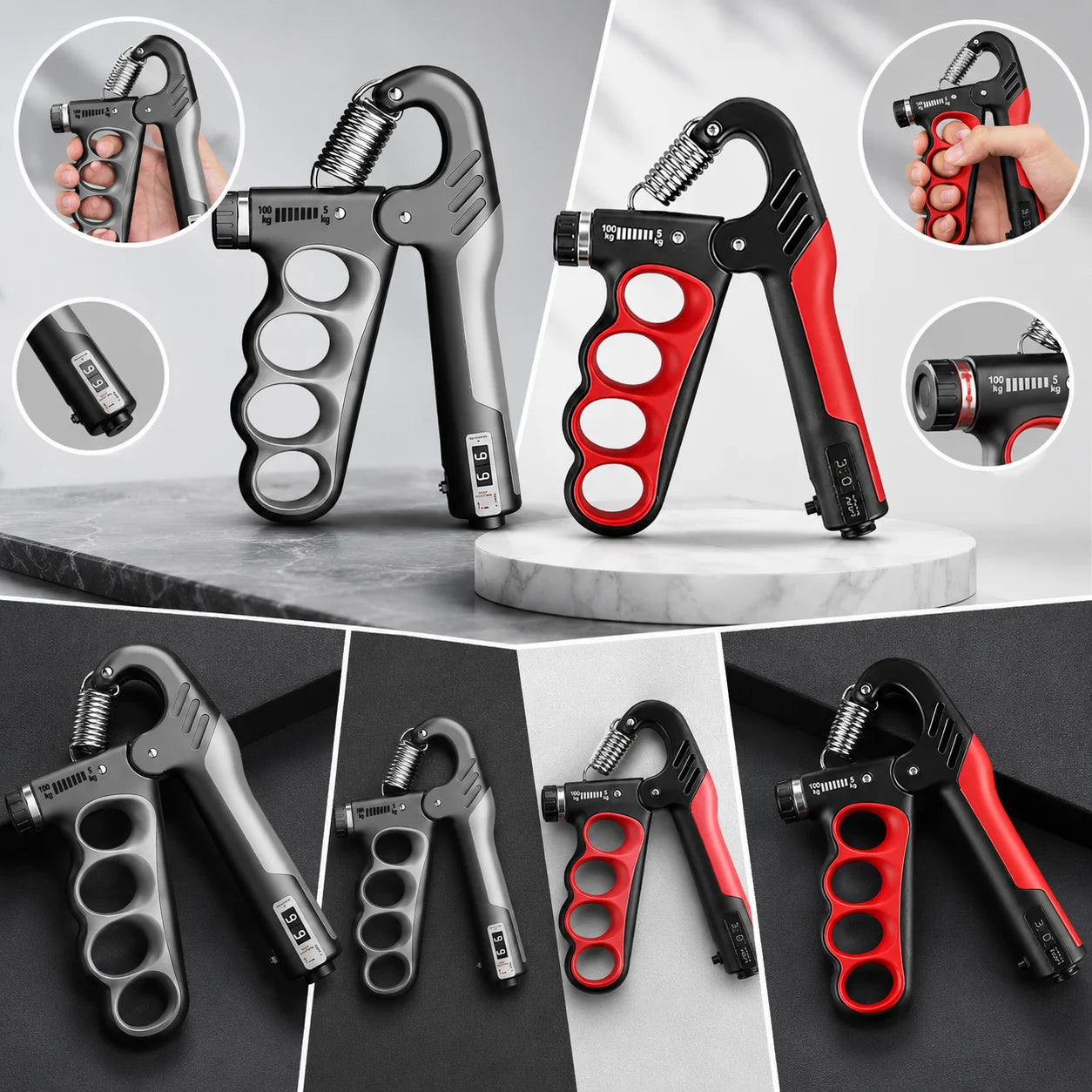 Handtrainer Griffkrafttrainer 5-100kg Einstellbar mit Zähler Unterarm Finger Fit