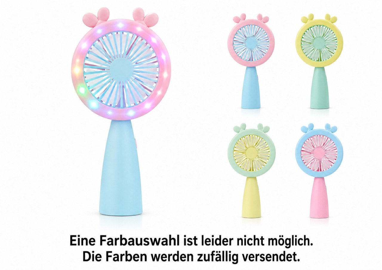 Handventilator mit LED Beleuchtung – USB Mini Ventilator wiederaufladbar mit 2 Stufen