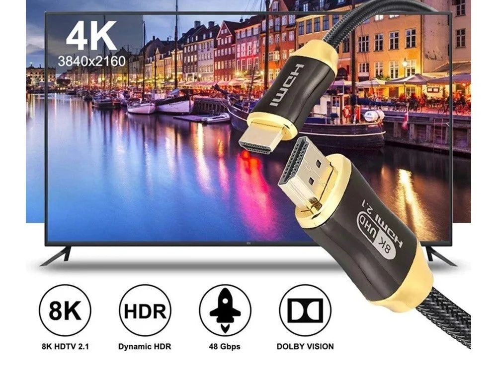 HDMI 2.1 Kabel 3 m – Ultra High Speed 48 Gbit/s mit 8K 60Hz, 4K 120Hz, HDR und vergoldeten Steckern
