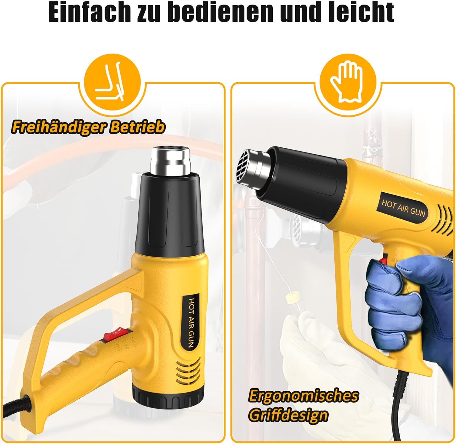 Heißluftpistole 1300W mit Düsen – Einstellbare Temperatur für Vinyl, Schrumpfschlauch & Epoxid