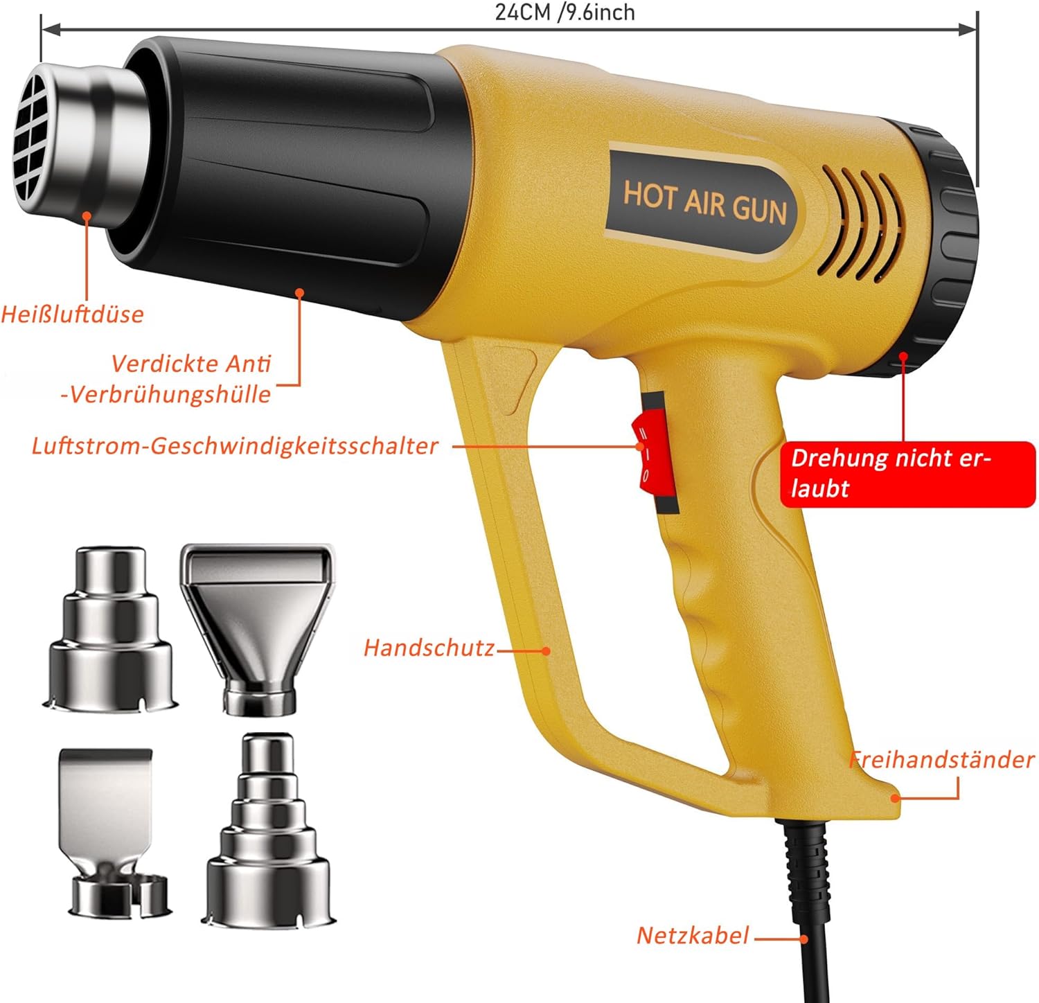 Heißluftpistole 1300W mit Düsen – Einstellbare Temperatur für Vinyl, Schrumpfschlauch & Epoxid