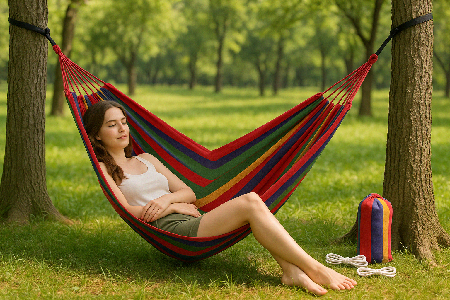 Hammock 250 x 80cm hanging lounger cotton max. 120 kg outdoor garden camping
