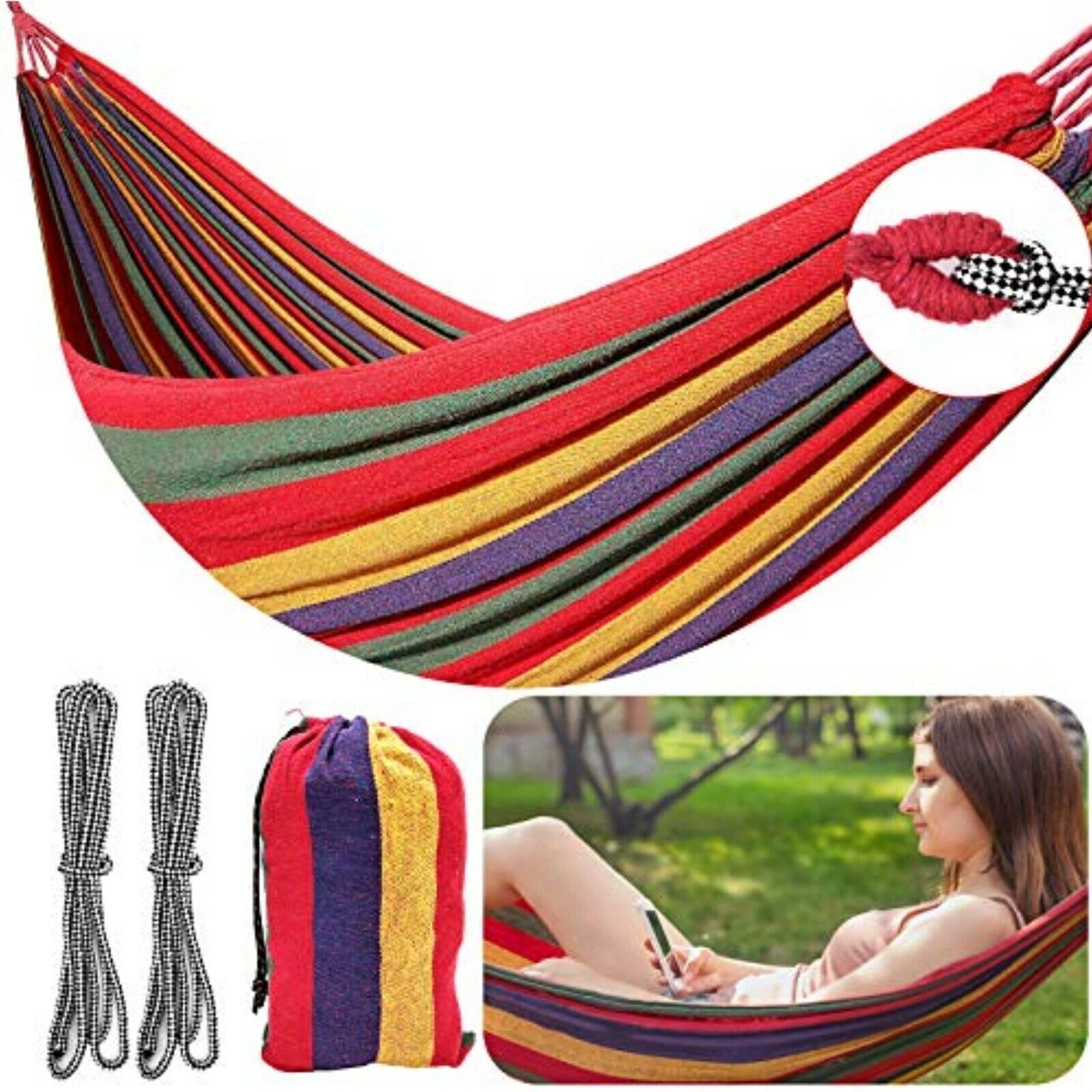 Hammock 250 x 80cm hanging lounger cotton max. 120 kg outdoor garden camping