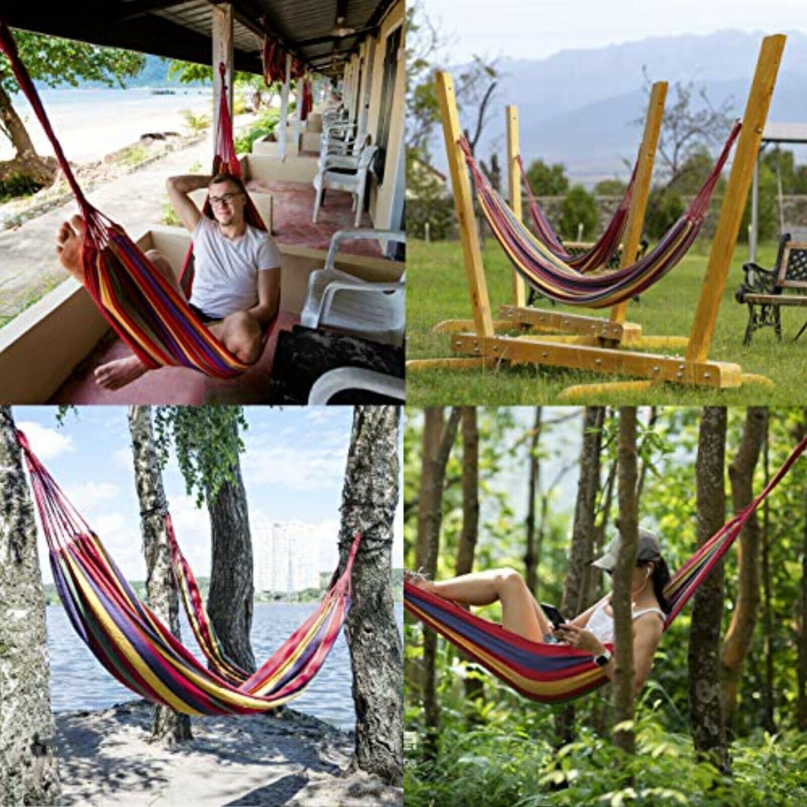 Hammock 250 x 80cm hanging lounger cotton max. 120 kg outdoor garden camping