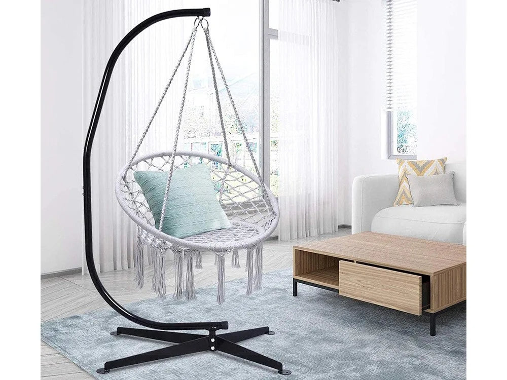 Hängesessel Boho Hängestuhl Hängeschaukel Makramee 120kg Grau Nestschaukel