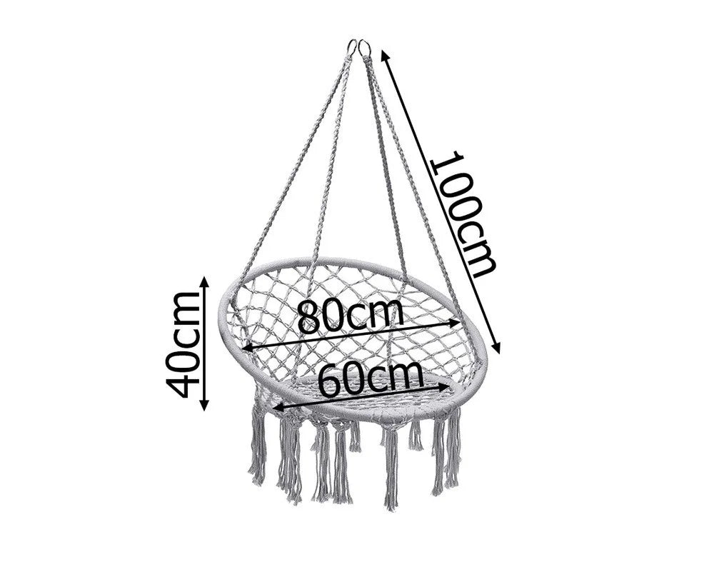 Hängesessel Boho Hängestuhl Hängeschaukel Makramee 120kg Grau Nestschaukel