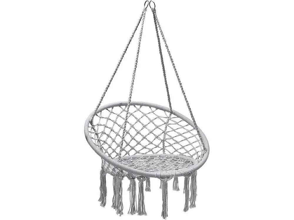 Hängesessel Boho Hängestuhl Hängeschaukel Makramee 120kg Grau Nestschaukel