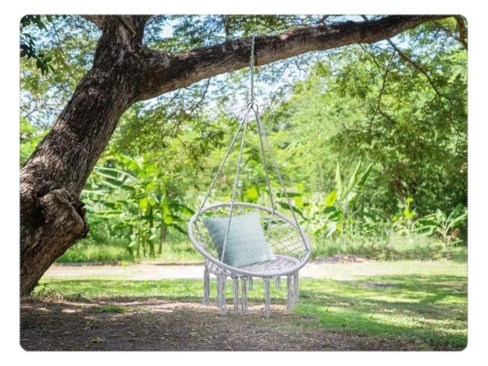 Hängesessel Boho Hängestuhl Hängeschaukel Makramee 120kg Grau Nestschaukel