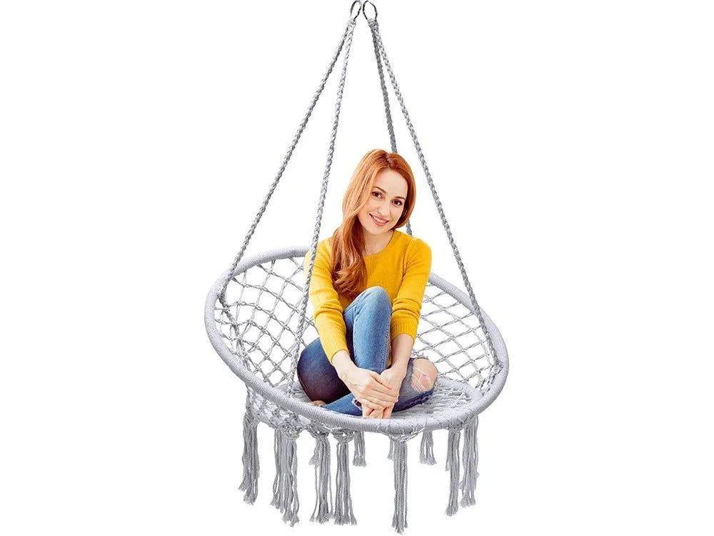 Hängesessel Boho Hängestuhl Hängeschaukel Makramee 120kg Grau Nestschaukel