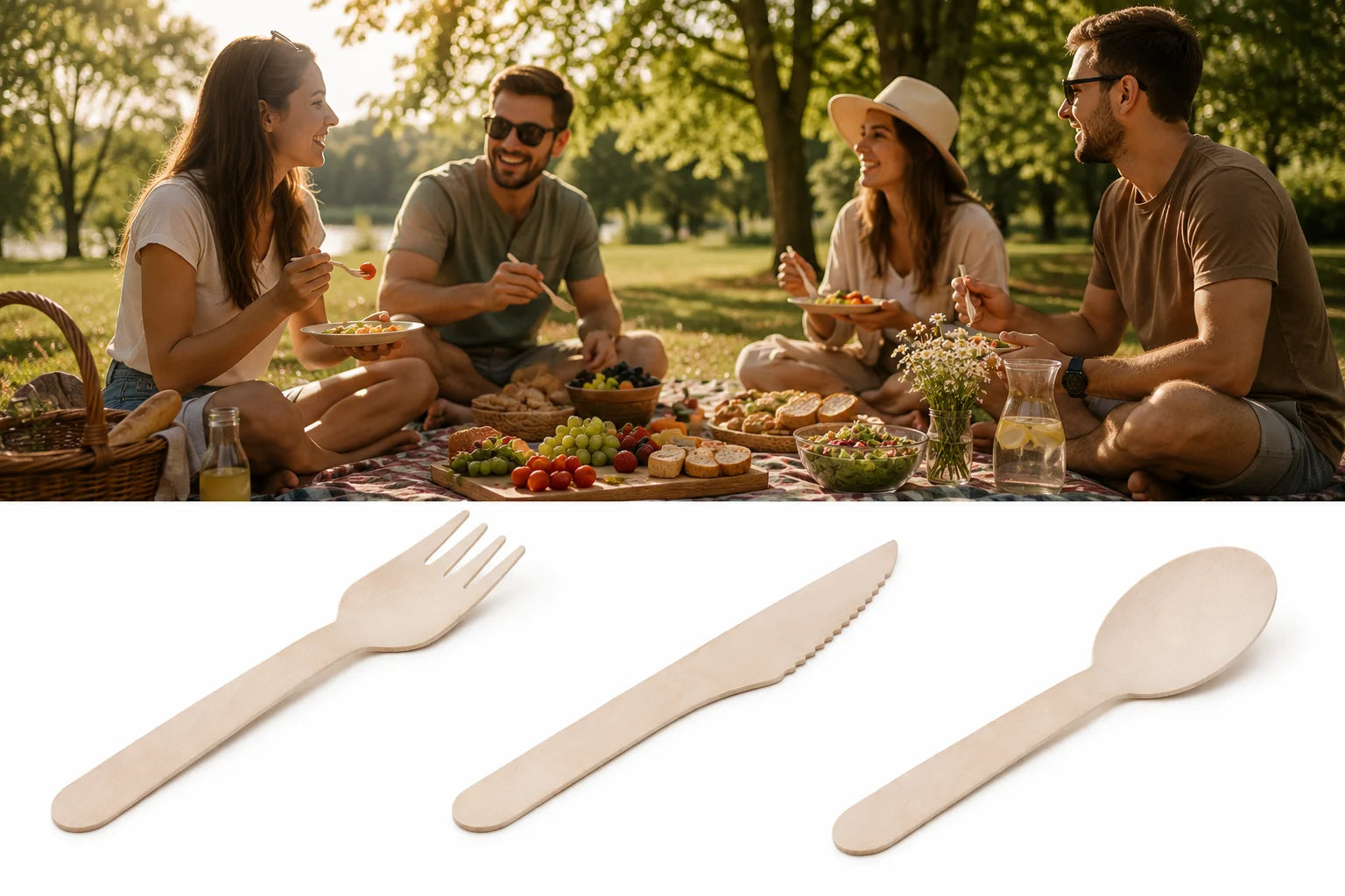 Holzbesteck 20 Stück Einwegbesteck Messer Gabel Löffel 16cm Party Picknick Grill