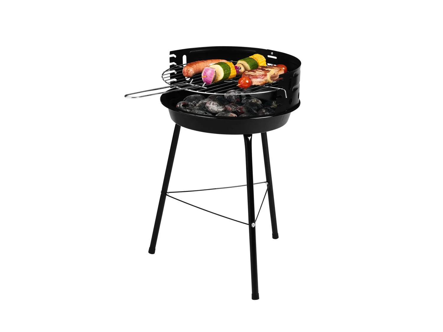 GRILLMEISTER Holzkohle Rundgrill Kansas Ø33cm - Stabiler Stahlgrill mit höhenverstellbarem Rost & Windschutz