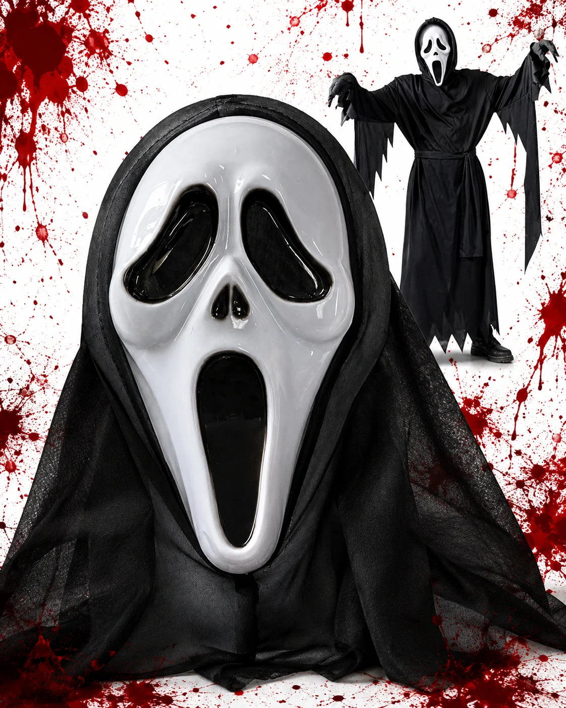 Horror Maske Halloween Gruselmaske Schwarz Weiß 35cm Party Verkleidung