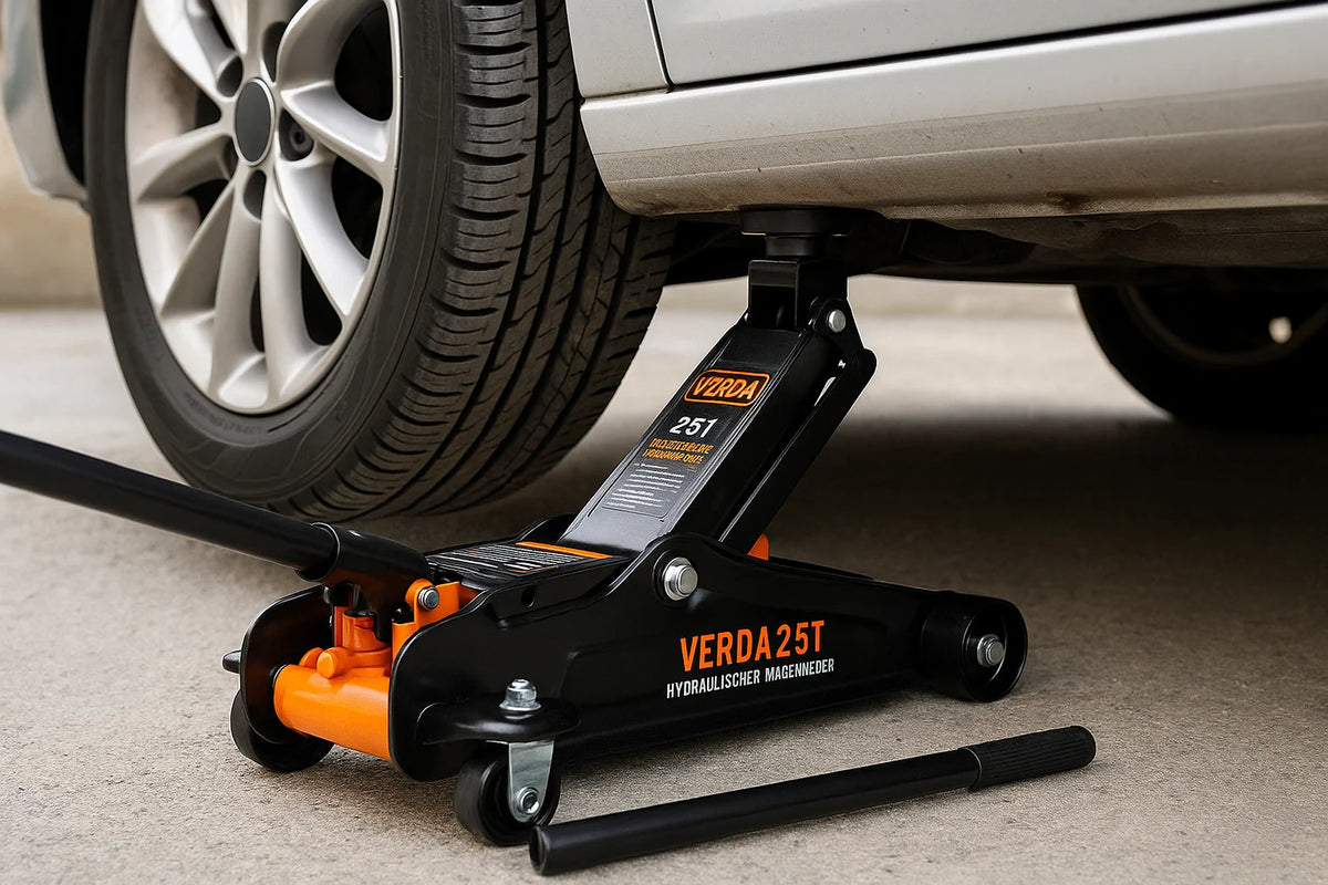 Hydraulischer Wagenheber 2,5T – Rangierwagenheber 85–365 mm mit 2 Gummiauflagen & Arbeitshandschuhen