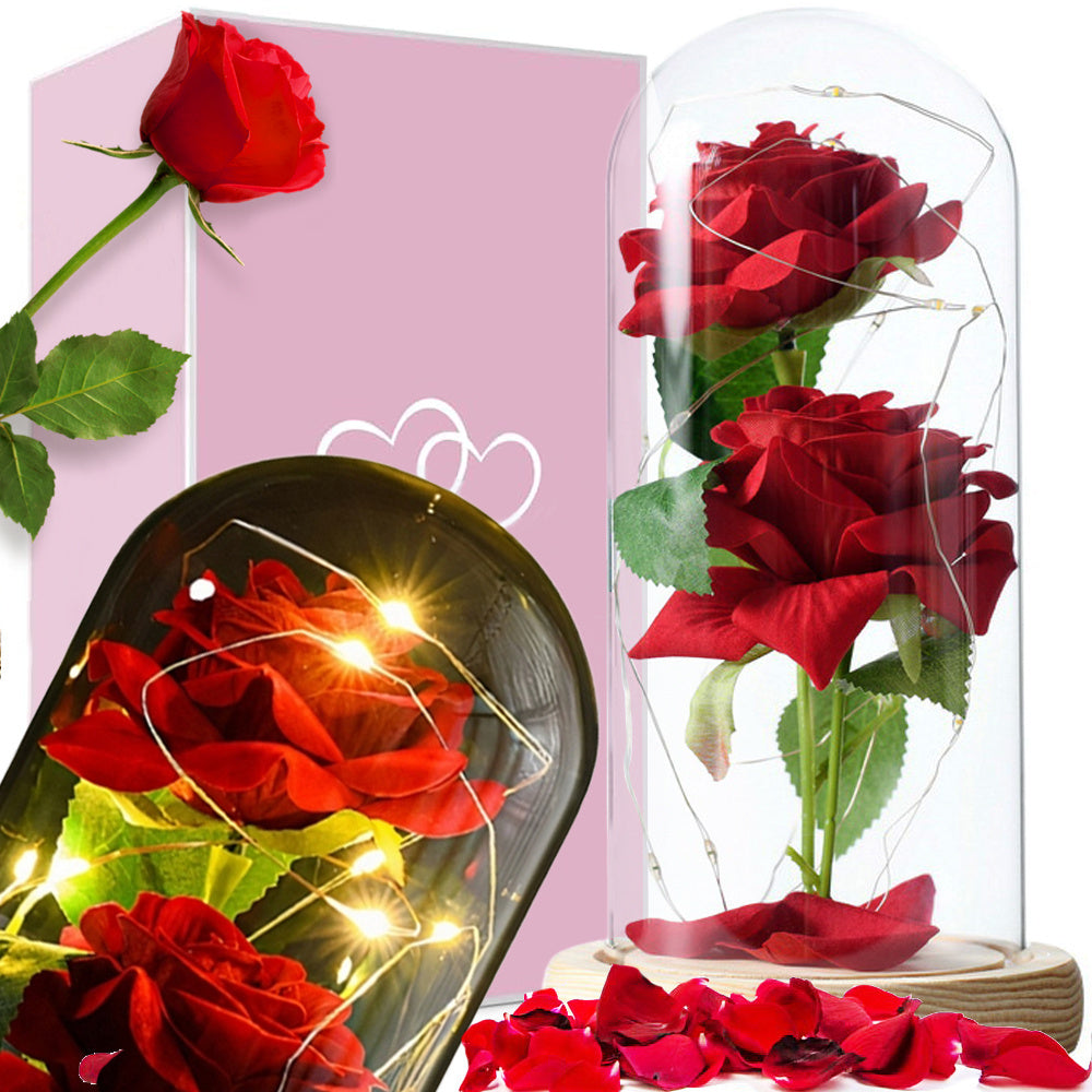 LED Blumen Geschenk im Glas mit Licht 🌸 Deko Rose & Bär für Valentinstag