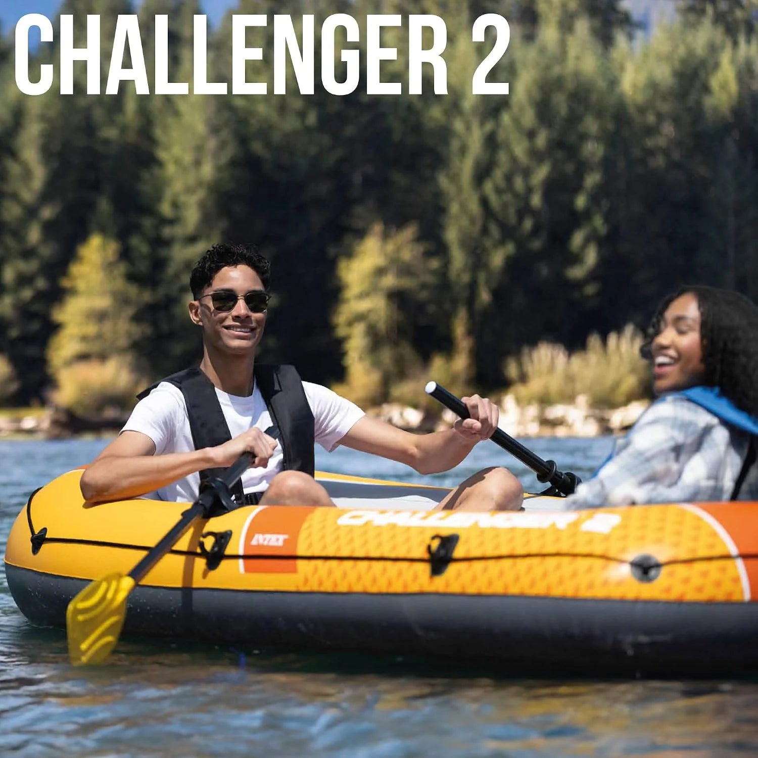 INTEX Challenger 2 Schlauchboot Set – 2 Personen bis 200 kg mit Paddeln, Handpumpe & Reparaturflicken