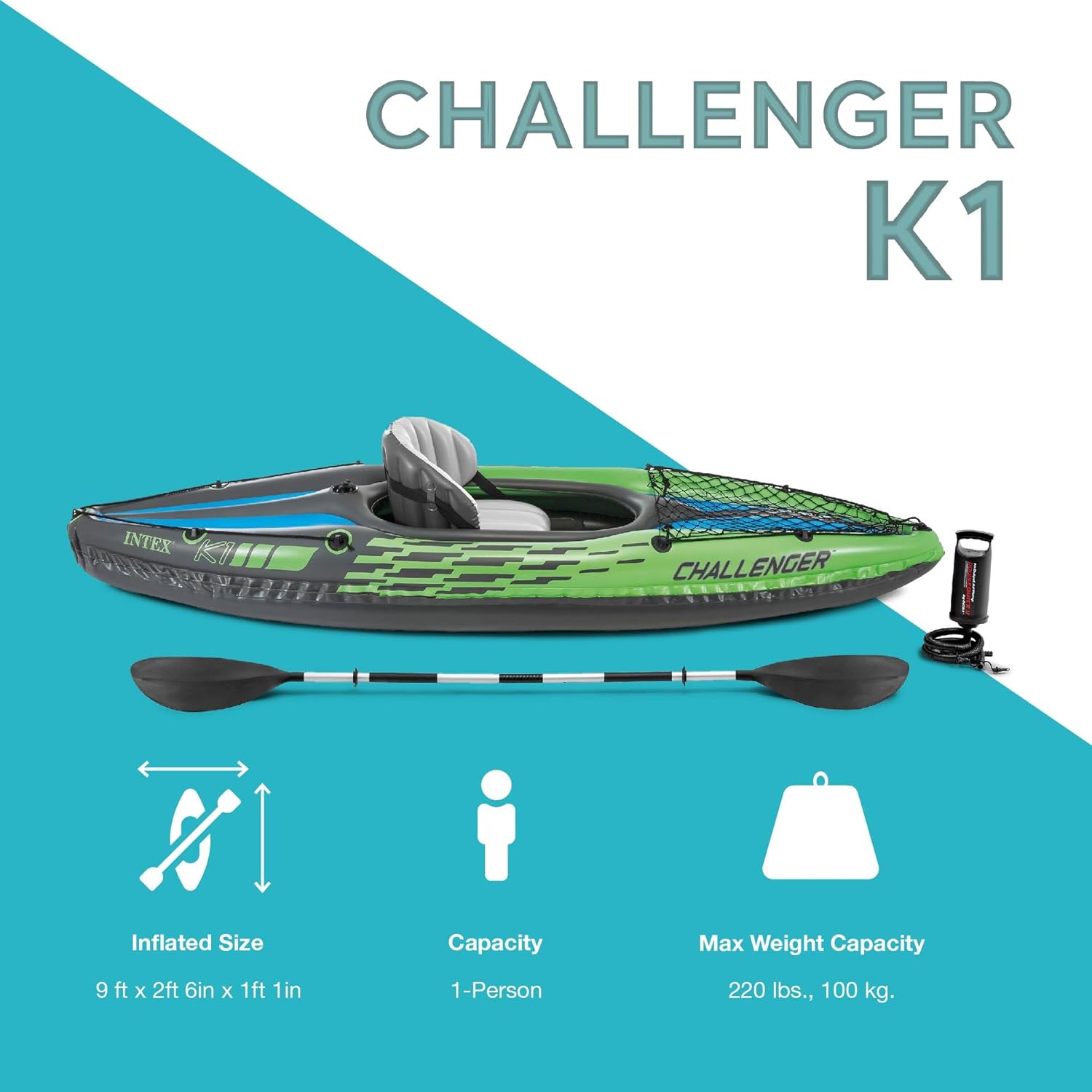 Intex Kayak Challenger K1 Set Inflatable Boat Paddle Boat + Aluminum Paddle Pump NEW 