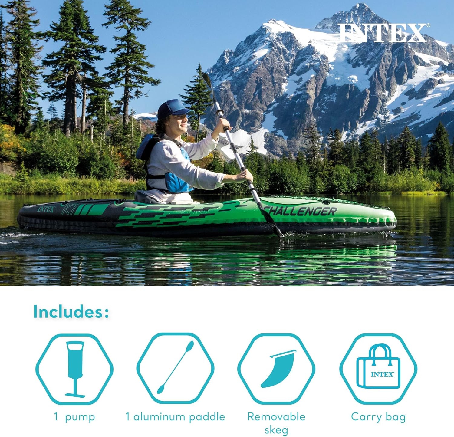 Intex Kayak Challenger K1 Set Inflatable Boat Paddle Boat + Aluminum Paddle Pump NEW 