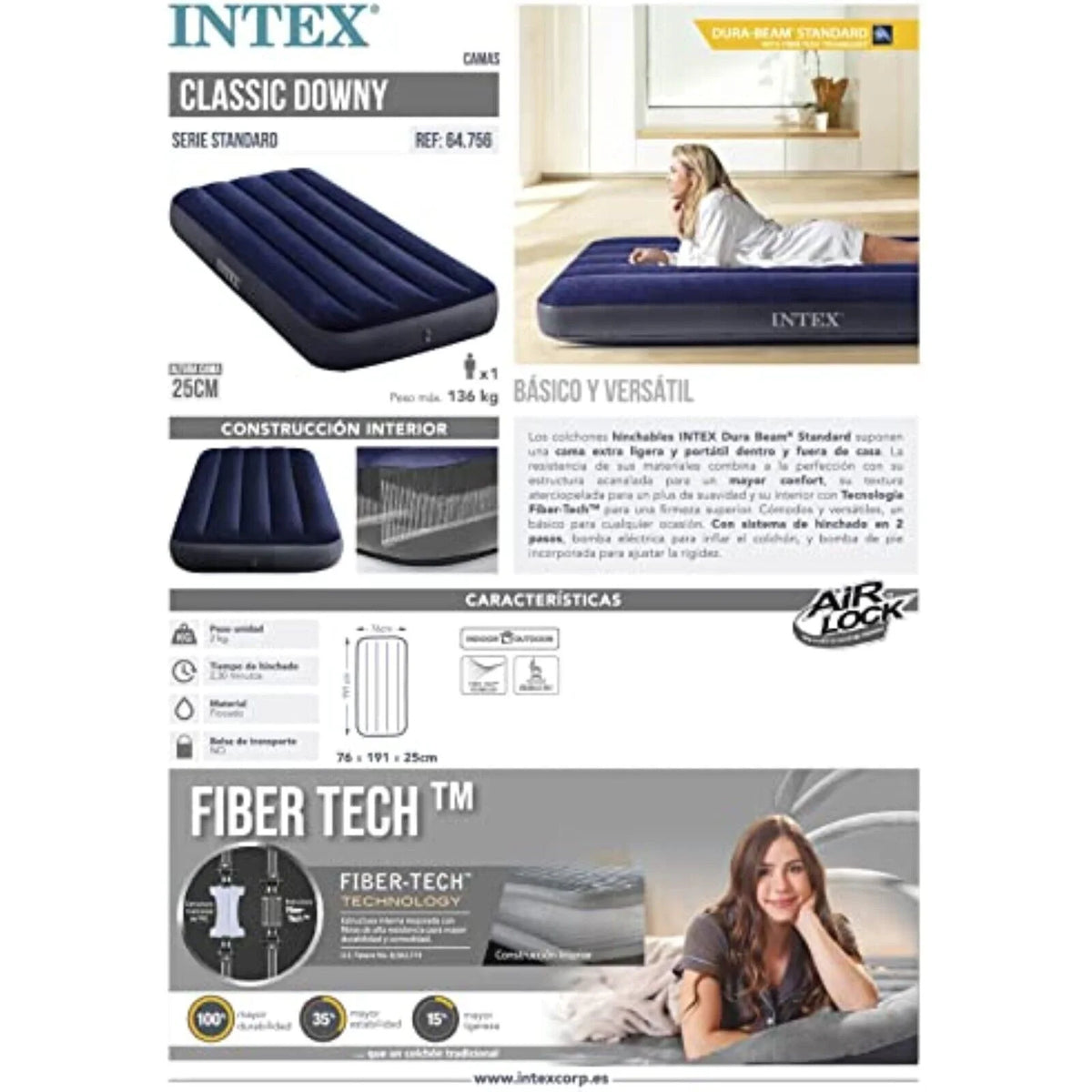 Intex Dura-Beam Luftbett 191x76x25 cm – Kompakte Einzel Luftmatratze für Gäste & Camping