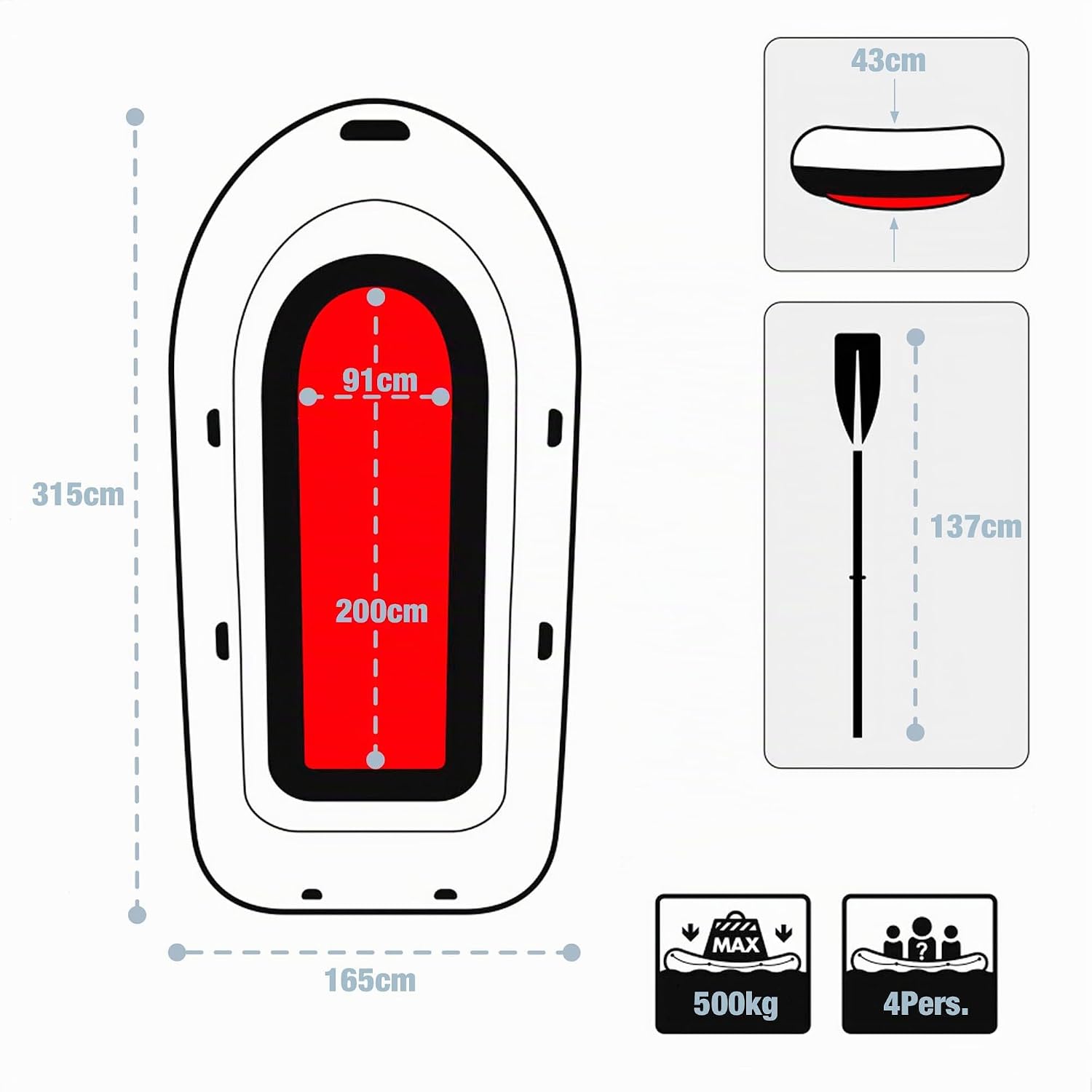 Intex Excursion 4 Schlauchboot Set für 4 Personen mit Aluminiumrudern und Luftpumpe 315 x 165 x 43 cm