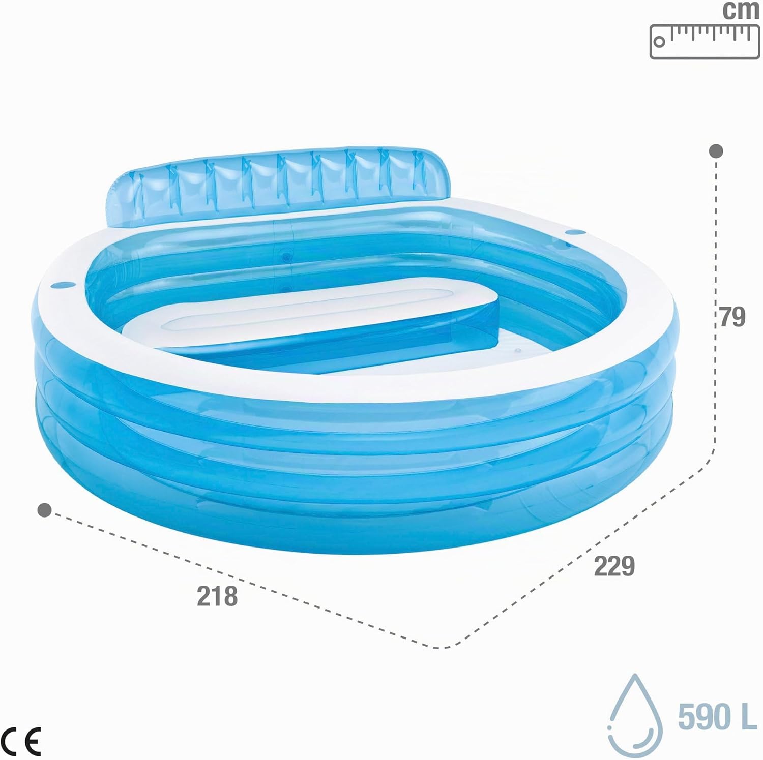 Intex Familienpool Lounge 229x218x79cm Aufblasbarer Pool mit Rückenlehne