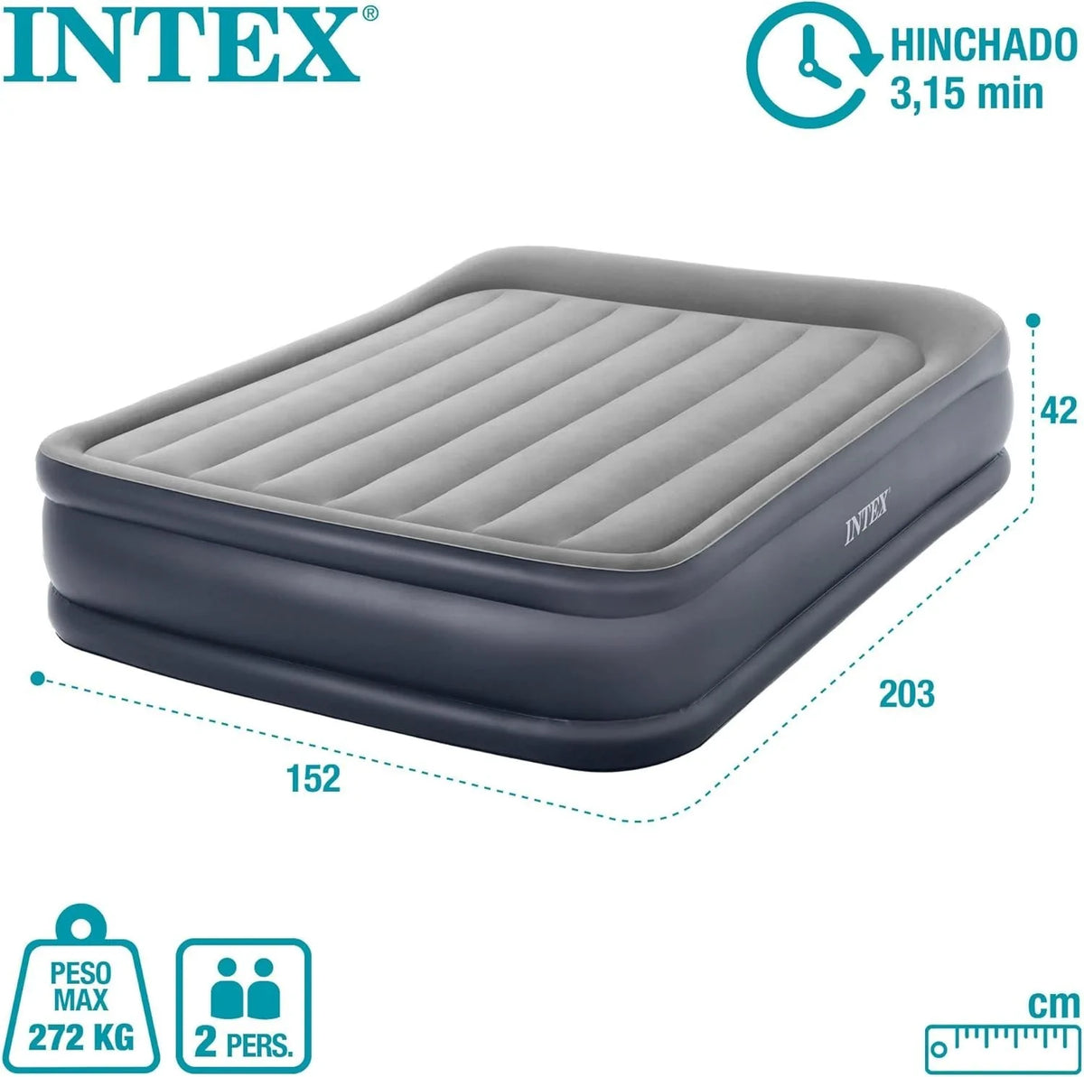 Intex Dura-Beam Luftbett elektrisch 203 × 152 × 42 cm – Gästebett mit integrierter Elektropumpe bis 272 kg