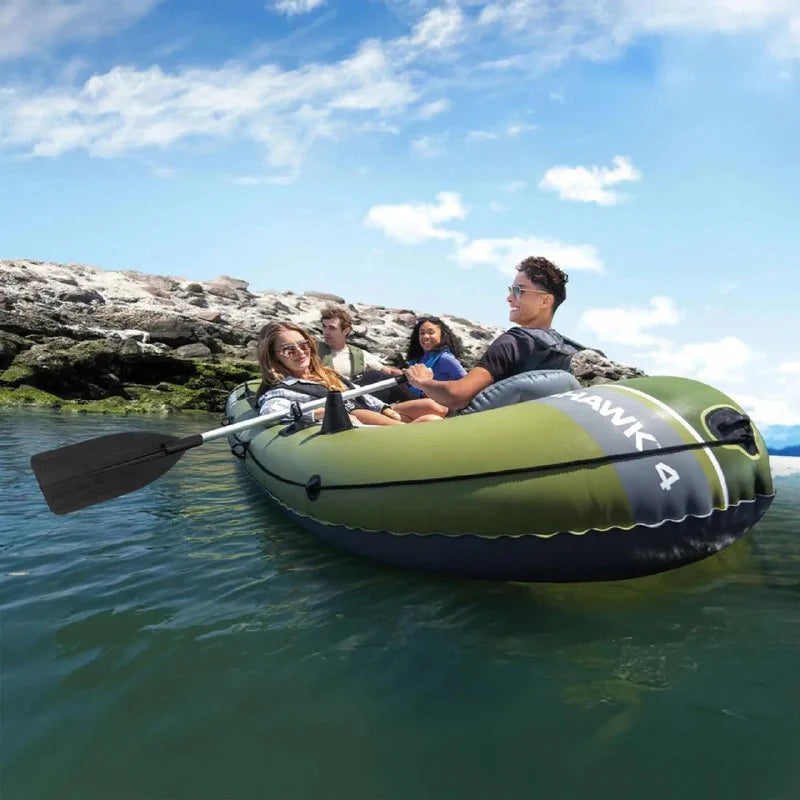 INTEX Seahawk 4 Schlauchboot Set – 4 Personen bis 480 kg mit Alu-Paddeln, Handpumpe & Angelrutenhaltern