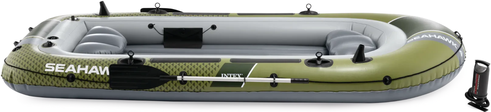 INTEX Seahawk 4 Schlauchboot Set – 4 Personen bis 480 kg mit Alu-Paddeln, Handpumpe & Angelrutenhaltern