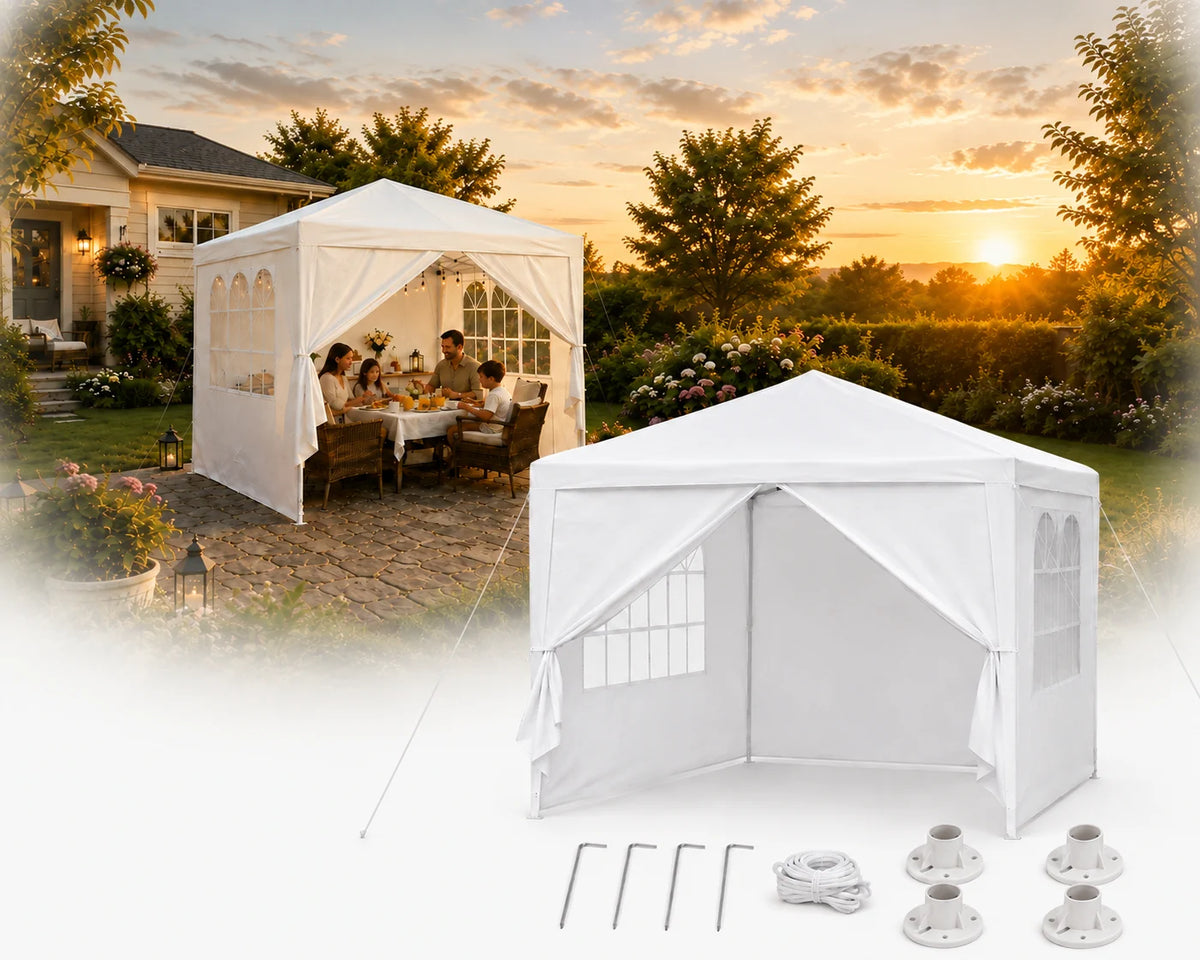 Gartenpavillon 3x3 m Grün mit Seitenwänden – wasserdichtes Partyzelt mit UV-Schutz und Stahlgestell