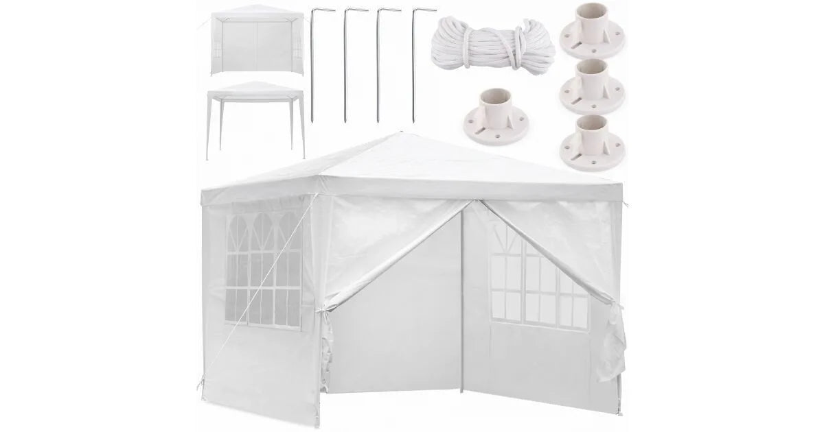 Italform Gartenpavillon 3x3 m Weiß mit 4 Seitenwänden Partyzelt Garten Pavillon