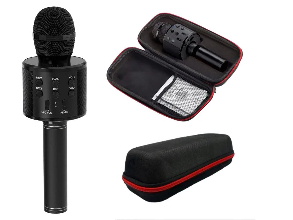 Kabelloses Bluetooth Karaoke Mikrofon mit 5W Lautsprecher, Echo-Effekt, Sprachmodi, MicroSD & Etui