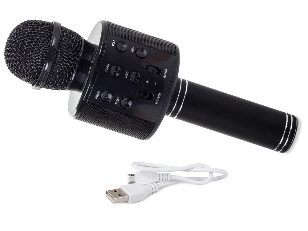 Kabelloses Bluetooth Karaoke Mikrofon mit 5W Lautsprecher, Echo-Effekt, Sprachmodi, MicroSD & Etui