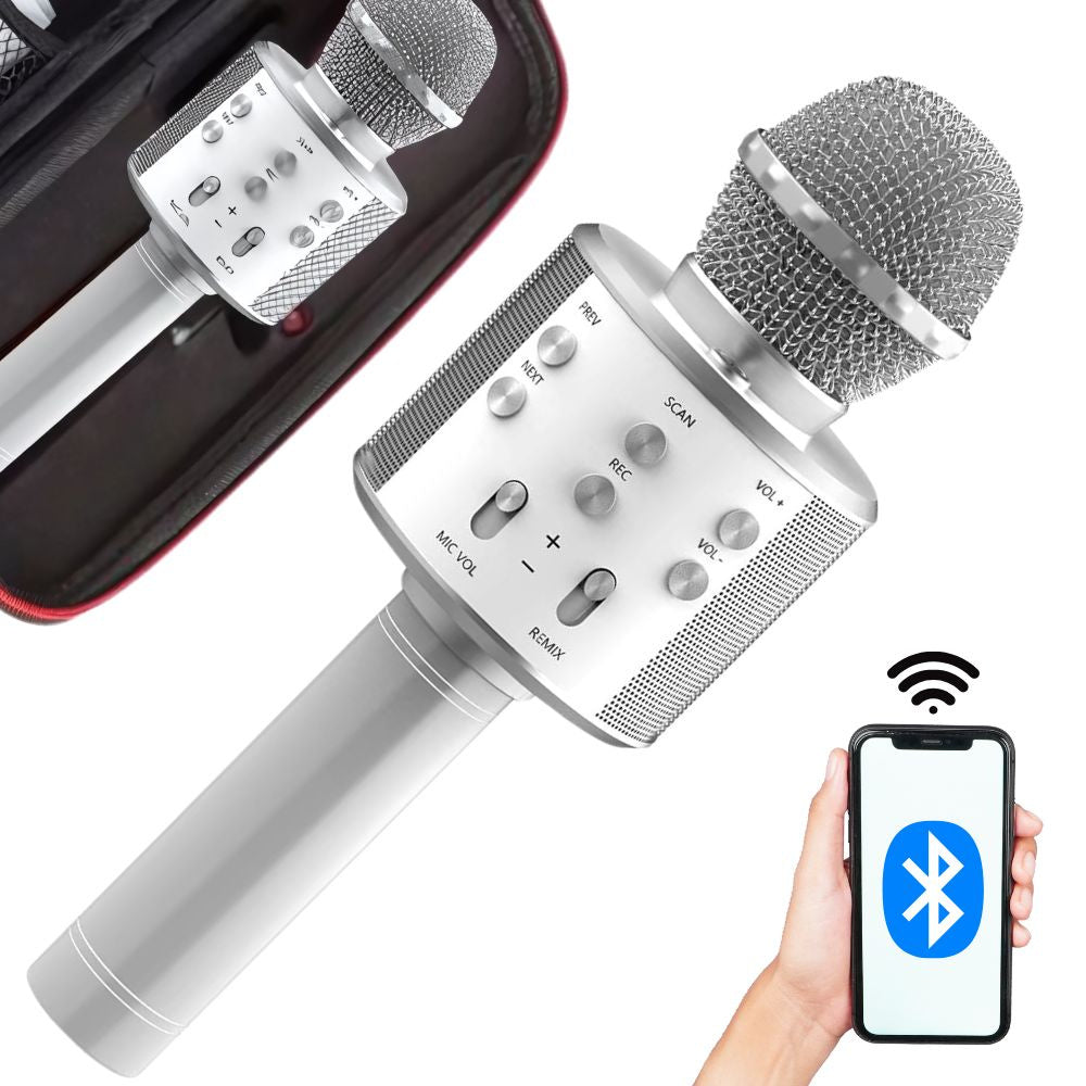Kabelloses Bluetooth Karaoke Mikrofon mit Lautsprecher – Rund, mit Etui