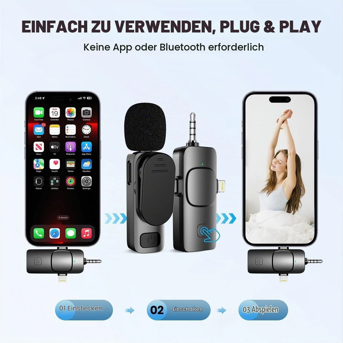 Funk Lavalier Mikrofon USB-C 2,4GHz Rauschunterdrückung iPhone Android PC