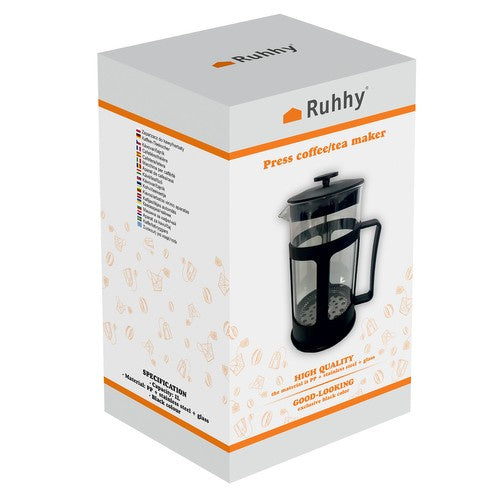 French Press Kaffeebereiter 1L – 8 Tassen aus Glas & Edelstahl, Schwarz, Spülmaschinenfest